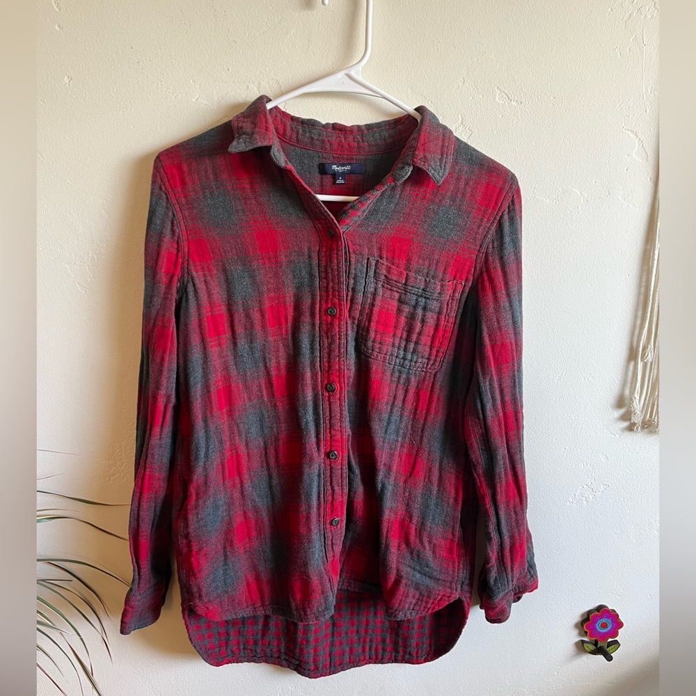 Madewell Red and Gray Plaid Button Down Shirt
